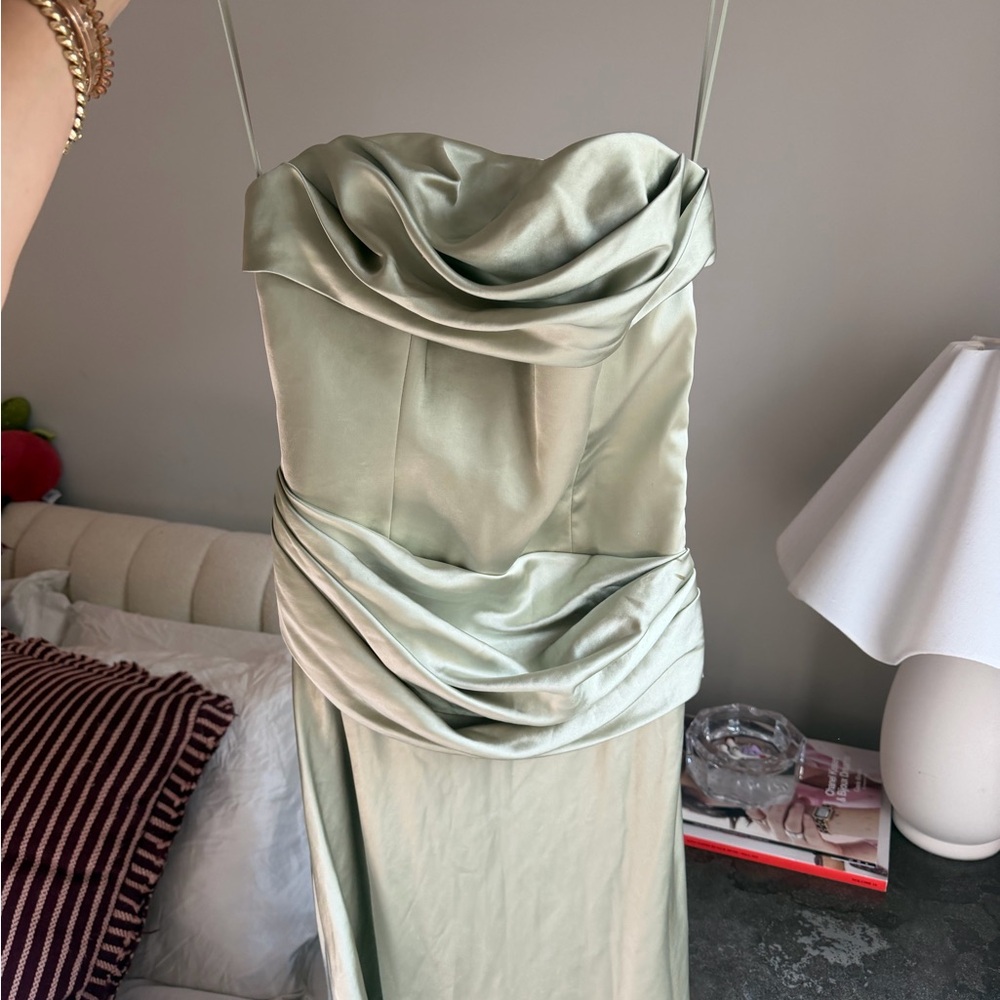 Meshki Jasmine Strapless Satin Maxi Dress - Sage Size S NWT - Picture 7 of 8